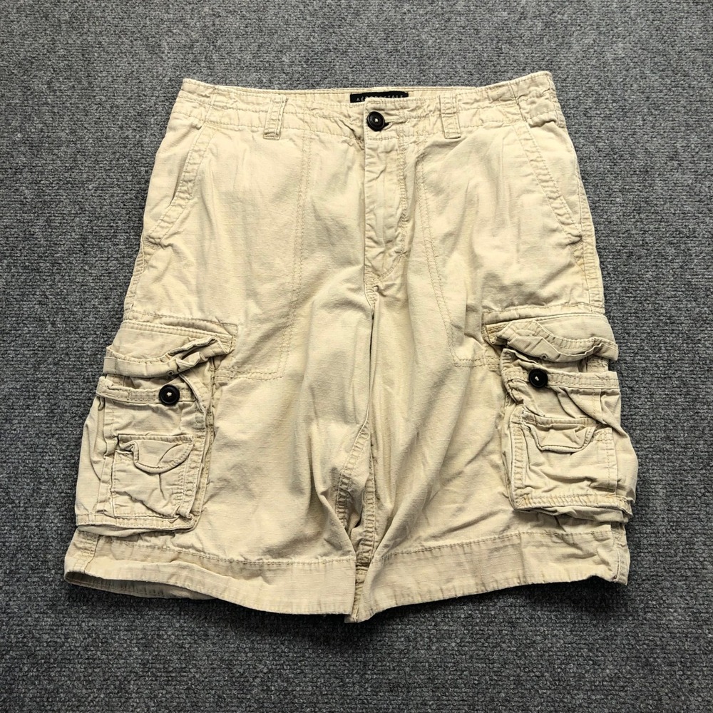 Aeropostale Mens Khaki Tan Ripstop Cargo Shorts Size 29 Cotton Multi Pocket